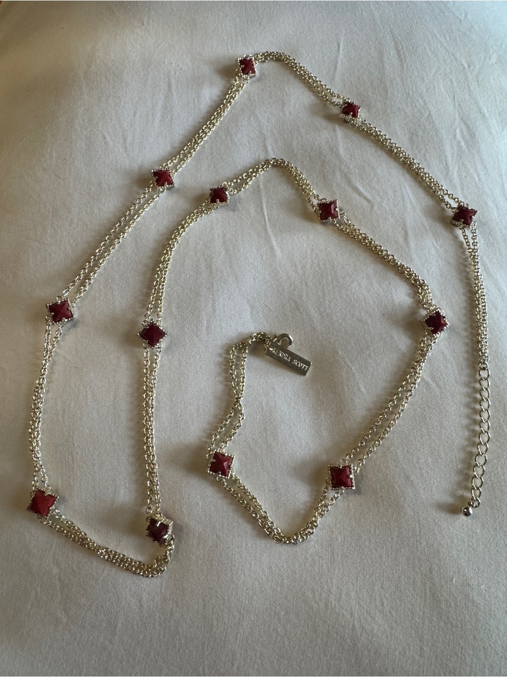 Kendra Scott Silver Chain Necklace with Red Gem Accents